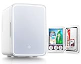 FOHERE Mini Frigorífico Pequeños 10L/12 latas, Puerta de Espejo con Luz LED,...