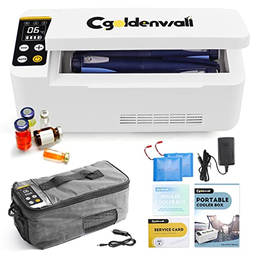 CGOLDENWALL Refrigerador de Insulina Portátil de Gran Capacidad 180*79*31mm, Nevera Medicamientos con 2-8℃ Temperatura Constante, Sistema de Alarma & Pantalla LED, para Coche, Hogar, Viaje (Blanco)
