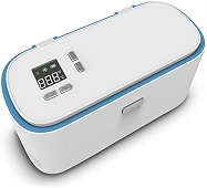 Última novedad en nevera para insulina portatil, con en bonito color blnaco enmarcado en un circo azul y pantalla en un lateral de la tapa