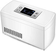 La más barata nevera para insulina portátil elétrica en color blanco y pantallas digital. También puede poner sus demás medicamentos