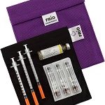 bolsa para insulina FRIO en color morado con una capacidad de tre jeringuillas de insulina