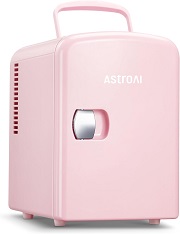 nevera mini para habitación con asa para transporte de color rosa