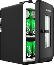nevera mini para habiración de color negro y puerta con cristal